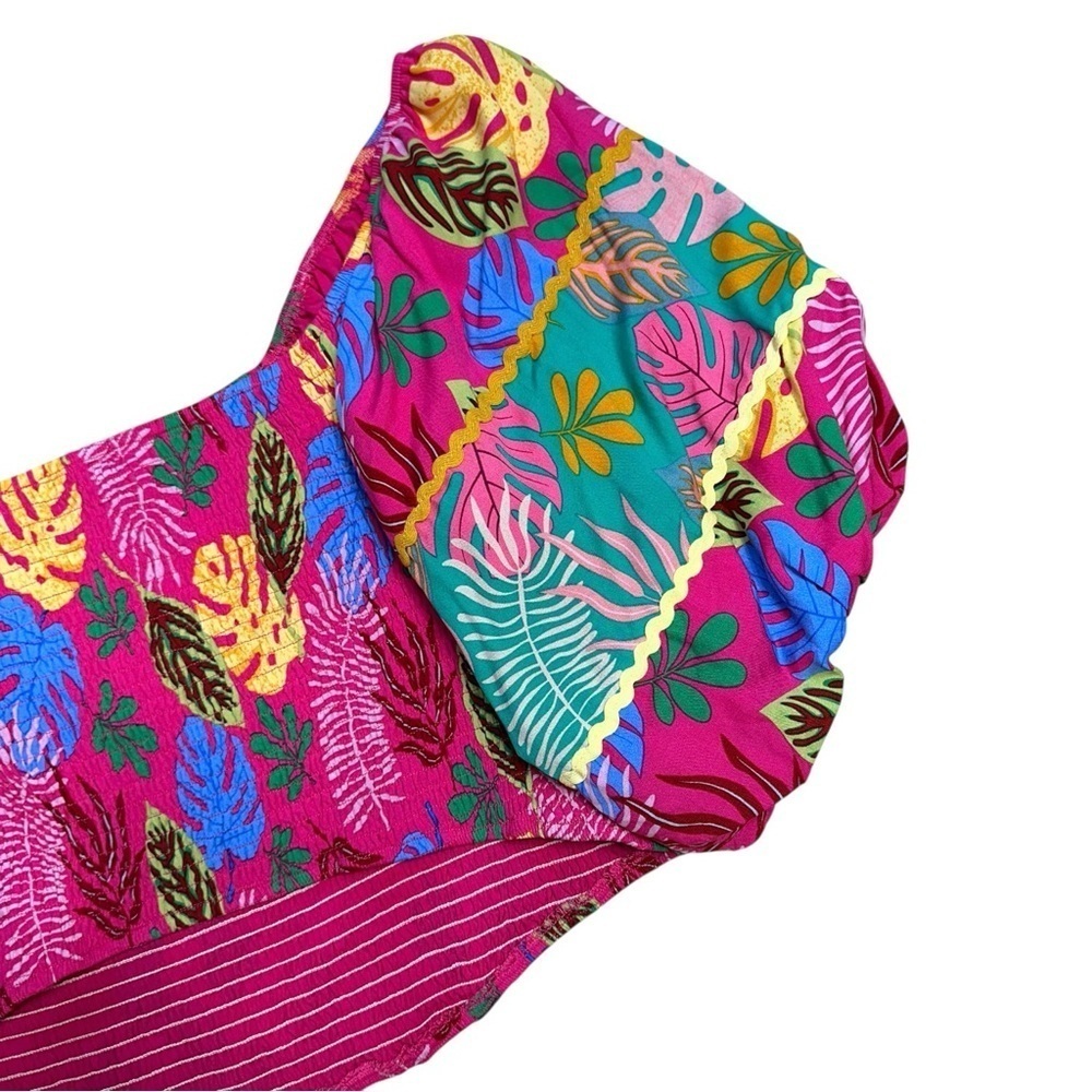 Sugarlips Marina Fuchsia Pink Tropical Smocked Crop Top Plus Size 2x - Picture 7 of 9
